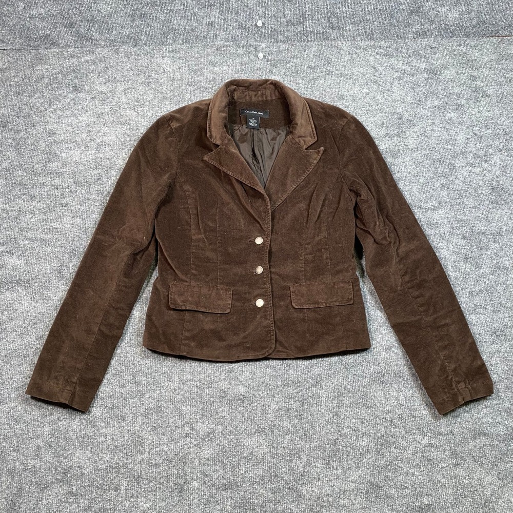 Calvin Klein Jeans Brown Corduroy Blazer Jacket Womens Large L 3-Button Stretch